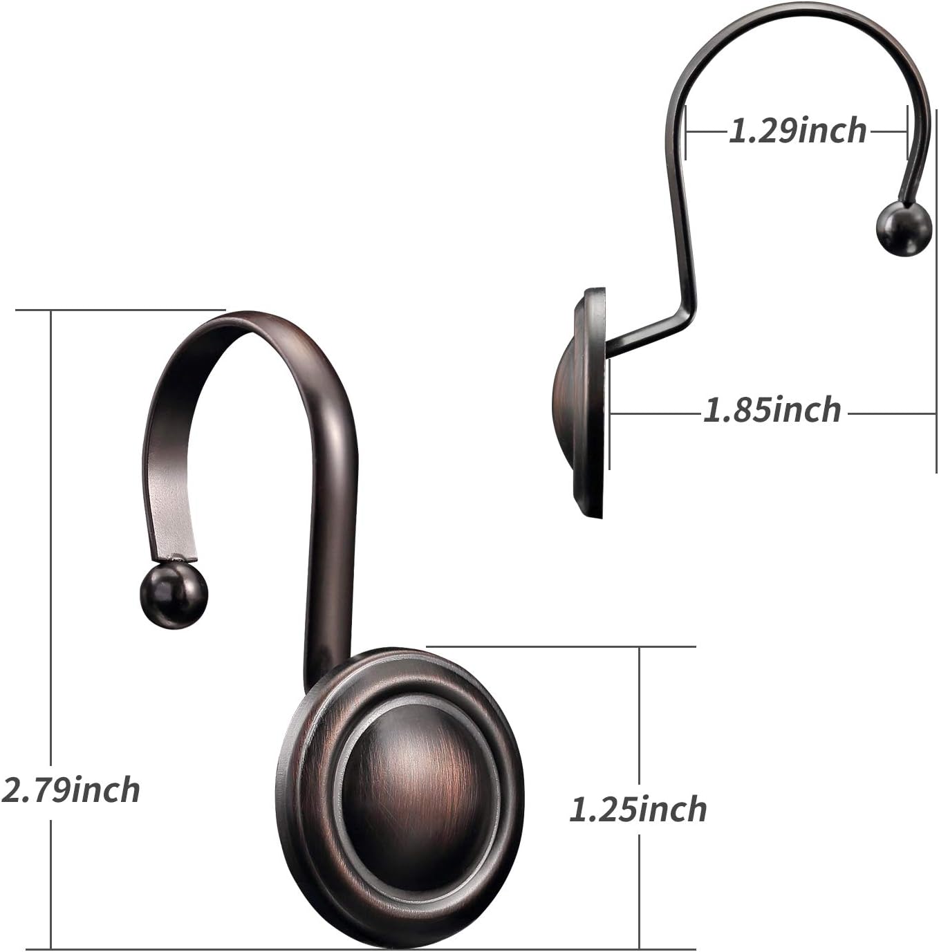 CHICTIE Bronze Shower Curtain Hooks Rings,Oil Rubbed Decorative Shower Curtain Hooks,Rustproof Vintage Shower Hooks for Bathroom,Set of 12 (Oil-Rubbed Bronze)